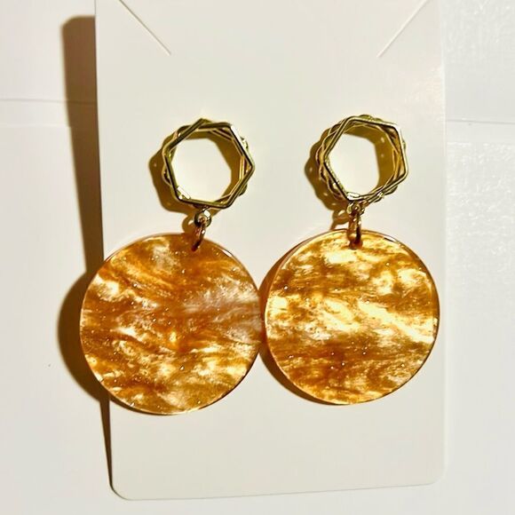 Amber Gold Tone Dangle Earrings - Picture 2 of 3